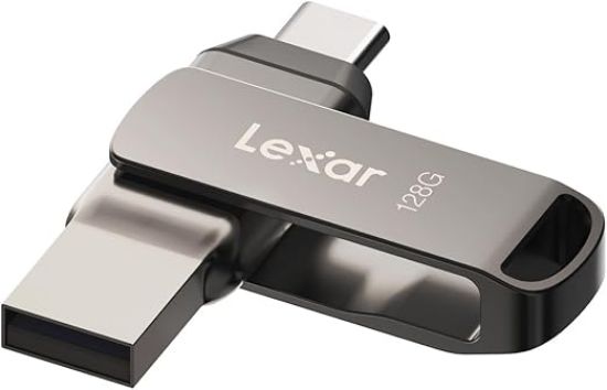 صورة ذاكرة فلاش ميموري جامب درايف مزدوجة D400 سعة 128 جيجابايت بمنفذ USB 3.1 نوع C ونوع A من ليكسار، سرعة قراءة حتى 130 ميجابايت/ثانية