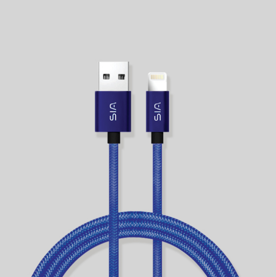 صورة كابل شحن من سيا المضفر 18 وات، 1 متر، USB-A إلى أزرق فاتح