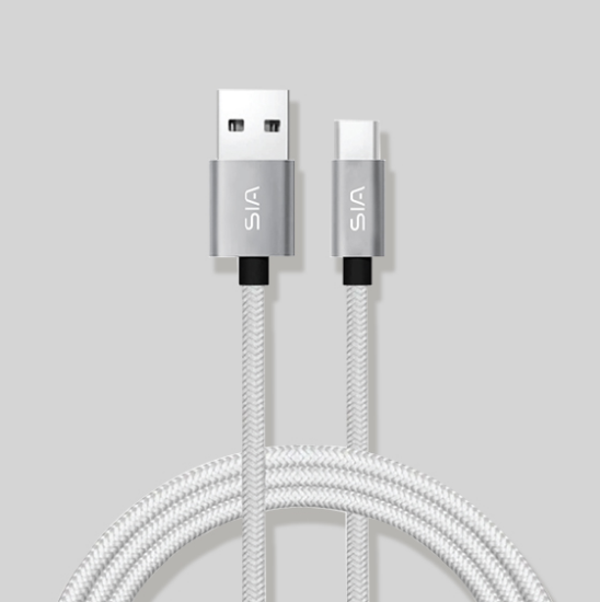 صورة كابل شحن من سيا مضفر 18 وات 1 متر USB-A إلى TYPE-C فضي