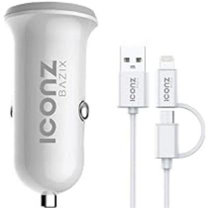 صورة ايكونز شاحن سيارة بمنفذ USB مزدوج 3.4 أمبير + كابل 2 في 1