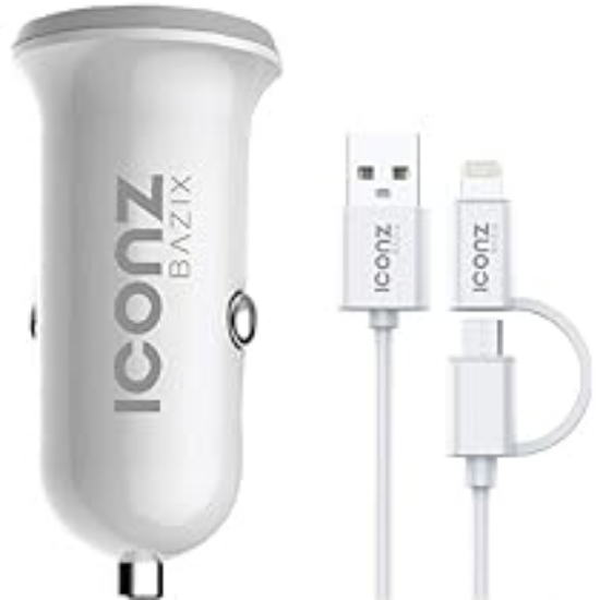 صورة ايكونز شاحن سيارة بمنفذ USB مزدوج 3.4 أمبير + كابل 2 في 1